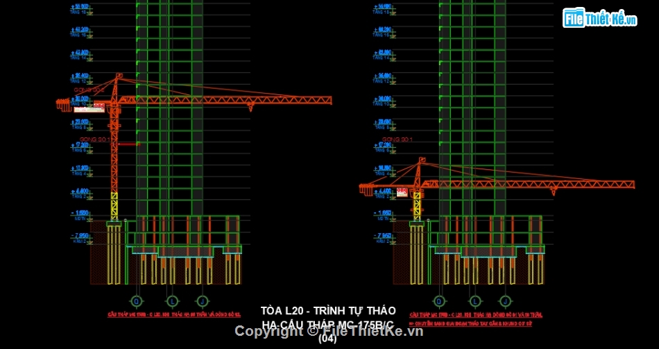 Bản vẽ Biện pháp thi công tháo cẩu tháp,Quy trình tháo cẩu tháp nhà cao tầng,Thuyết minh Biện pháp thi công tháo cẩu tháp,Bản vẽ biện pháp lắp dựng cẩu tháp,Cách tháo cần trục tháp Cẩu tháp